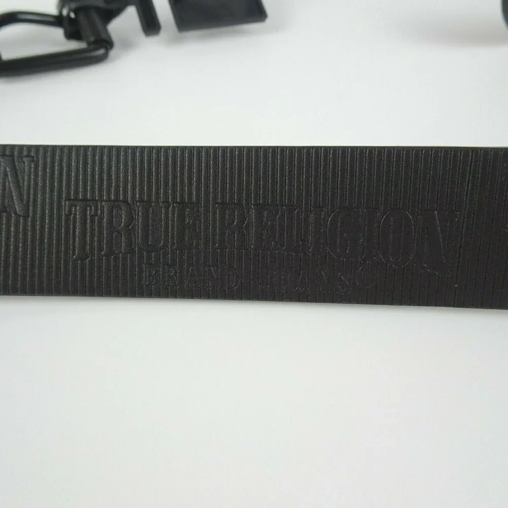 New TRUE RELIGION Men's Embossed Van Belt Matte Black Faux Leather Textured 32